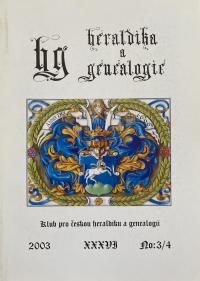 Obálka titulu Heraldika a genealogie, časopis Klubu pro českou heraldiku a genealogii 3-4/2003 ročník 36
